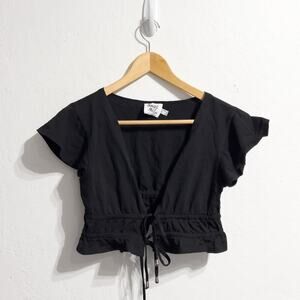 Princess Polly Top 2 XS Black Flutter Cropped Tie Festival Concert